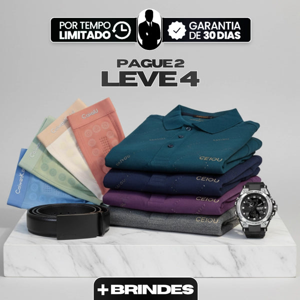 [Leve 4, Pague Só 2] Camisa Polo Masculina Ravelli Manga Longa em Poliéster com Forro Térmico Flanelado + BRINDES: 4 Cuecas, Relógio e Cinto
